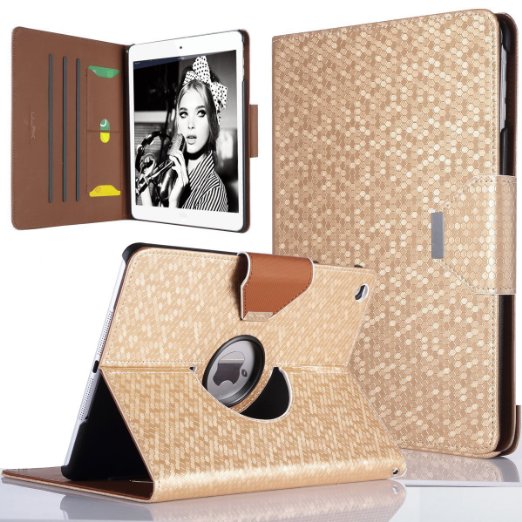 iPad Air Case,ULAK 360 Degrees Rotating Stand Case Bling Honeycomb Cover with Auto Sleep/ Wake Feature for iPad Air/ iPad 5 (2013 Release) (Gold)