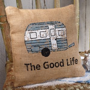 The Good Life - Camping / Traveling - French Flea Market Burlap Accent Throw Pillow - 8-in x 8-in