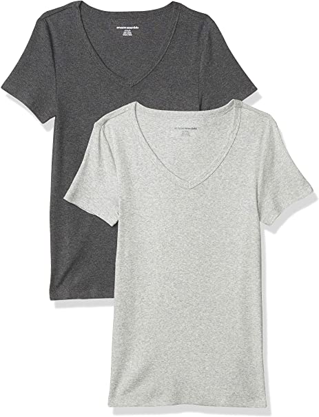 Amazon Essentials Women's 2-Pack Slim-Fit Short-Sleeve V-Neck T-Shirt