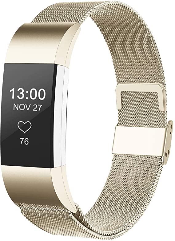 CCnutri Compatible with Fitbit Charge 2 Bands, Stainless Steel Loop Metal Mesh Bracelet for Fitbit Charge 2 Replacement Wristbands for Women Men, Large Small