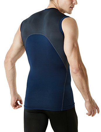 Tesla Men's Mesh-Back Panel R Neck Sleeveless Muscle Tank Compression Baselayer MUA75/R15