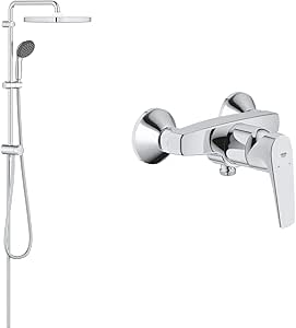 GROHE Colonne de douche avec inverseur manuel Vitalio Start 250, 50% d'économie d'eau et d'énergie, tête de douche 250mm & Mitigeur monocommande Douche Start Flow, robinet douche