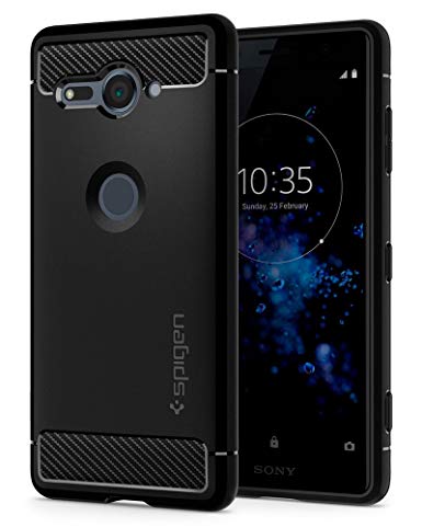 Spigen Rugged Armor Xperia XZ2 Compact Case with Flexible and Durable Shock Absorption with Carbon Fiber Design for Sony Xperia XZ2 Compact (2018) - Black