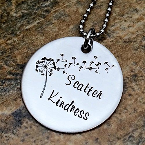 Scatter Kindness Necklace Hand Stamped with Dandelion