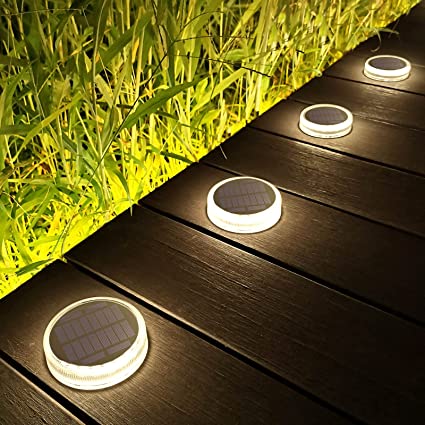 Lacasa Solar Deck Lights, 4 Pack 30LM Outdoor Solar Powered Step Lights, LED Dock Lights Natural White 4000K Light up All Night IP68 Waterproof Auto ON/Off for Garden Stairs Driveway Pathway Lighting