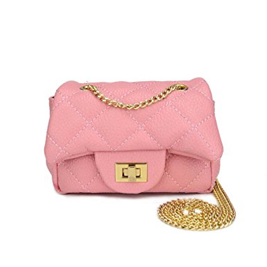 CMK Trendy Kids Quilted Shinning Glitter Kids Crossbody Handbags for Girls with Metal Chain Novelty Gifts