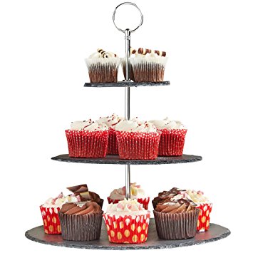 VonShef 3 Tier Natural Slate Cake Stand with Carry Handle