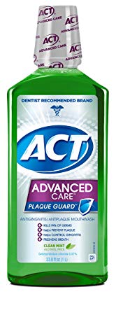 Act Mouthwash Advanced Care Plaque Guard, Clean Mint, 33.8 Ounce