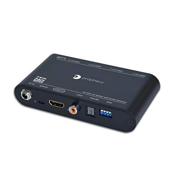 gofanco Prophecy 4K 60Hz HDR 1x4 HDMI 2.0 Splitter – YUV 4:4:4, HDMI Audio Extraction to Toslink & RCA, HDR, HDMI 2.0a, HDCP 2.2, 18Gbps, Auto Scaling, EDID Management, Firmware Upgradable