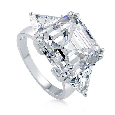 BERRICLE Sterling Silver 16.16 ct.tw Asscher Cubic Zirconia CZ 3 Stone Engagement Wedding Ring