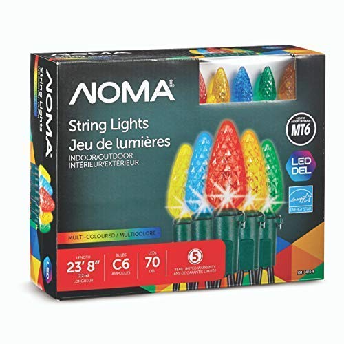 NOMA Holiday Christmas Lights | C6 LED Multicolor Bulbs | Outdoor & Indoor | 70 Light Set | 23.8 Foot Strand | 5 Year Warranty
