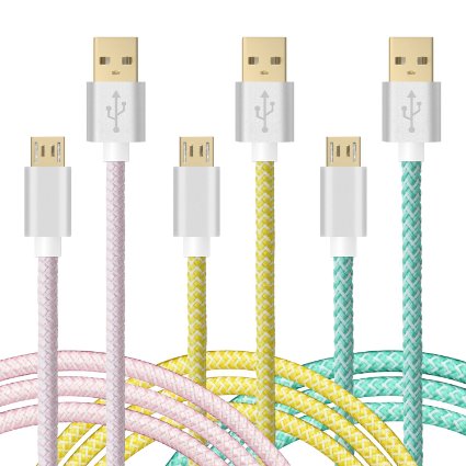 Boxeroo 6ft  2m durable Nylon Braided Tangle-Free Micro USB Cable with Gold-Plated Connectors for Android Samsung HTC Nokia Sony Motorola and MorePink Yellow Green