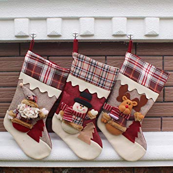 FREESOO 3PCS Christmas Stocking Sock Gift Bag Tree Decorating Supplies Festival Creative Decorative Socks Hanging Ornaments Decoration (1*Santa 1*Snowman 1*Elk)
