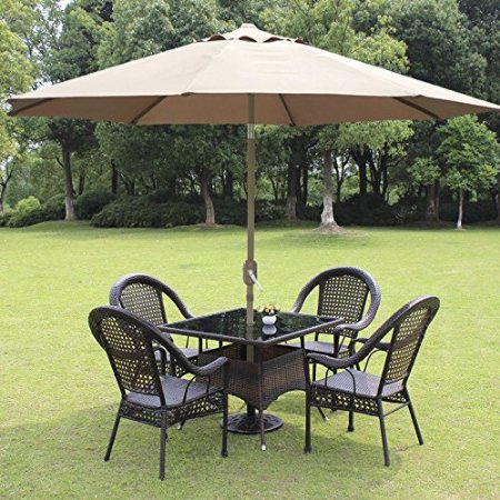 Yaheetech Outdoor Patio Umbrella 45 Degree Tilt UV Protection Great for Garden Pool Side Beach Hotel etc Tan 8ft