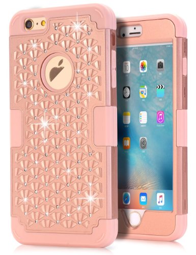 iPhone 6s Plus Bling case, iPhone 6 Plus Bling case, TOPSKY [Shock Absorption] Studded Rhinestone Bling High Impact Resistant Armor Defender Case For iPhone 6/6s Plus (Only For 5.5"),Rose Gold