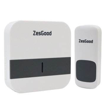 ZesGood Portable Wireless Doorbell Chime Plug-in Push Button with LED Indicator, No Batteries Required for the Receiver (White)