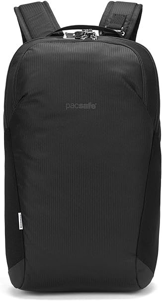 Pacsafe Vibe 20 Liter ECONYL Anti Theft Travel Daypack - Fits a 13 inch Laptop, Lightweight - With Lockable Zippers, ECONYL Black