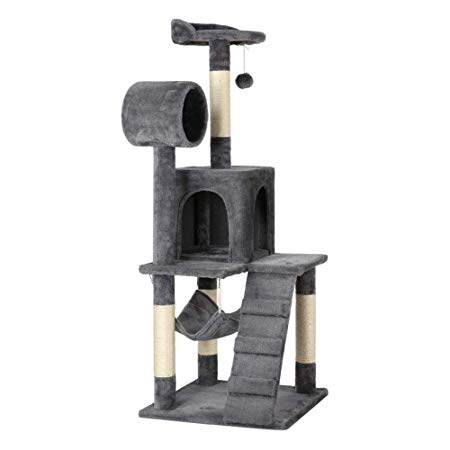 Yaheetech Cat Tree Tower Kitten Condo Scratching Post with Hammock Tunnel 51"