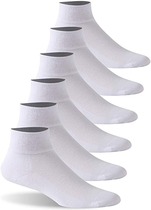 Ankle Diabetic Socks, Feelwe Unisex Non Binding Cotton Socks Seamless Toe Cushion Crew Summer Socks for Men Women 1/6 Pairs