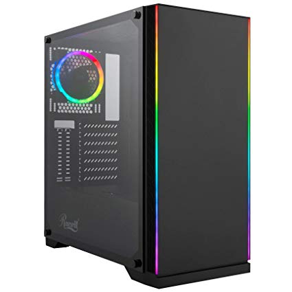 Rosewill Zircon I ATX Mid Tower Gaming PC Computer Case with Tempered Glass, Pre-Installed RGB Fan with 10 Backlit Modes and LED Light Strips, 240mm AIO and 350mm VGA Support, Bottom Mount PSU