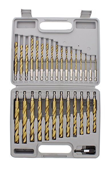 ABN Quick-Change 1/4" Inch Hex Shank 30-Piece Set, Roller Forged and Sharpened Edges – Drill Bit Sizes 1/16” to 1/2"