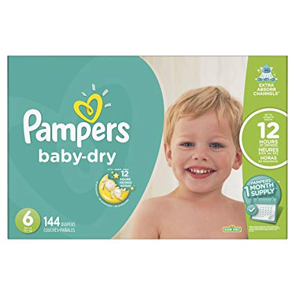 Pampers Baby-Dry Disposable Diapers Size 6, 144 Count, ONE MONTH SUPPLY