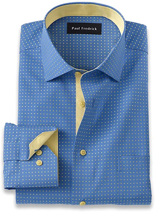 Paul Fredrick Men's Tailored Fit Non-Iron Cotton Dot Dress Shirt