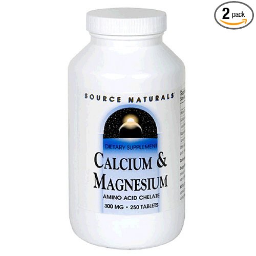 Source Naturals Calcium/Magnesium Chelate 300mg Elemental, 250 Tablets (Pack of 2)