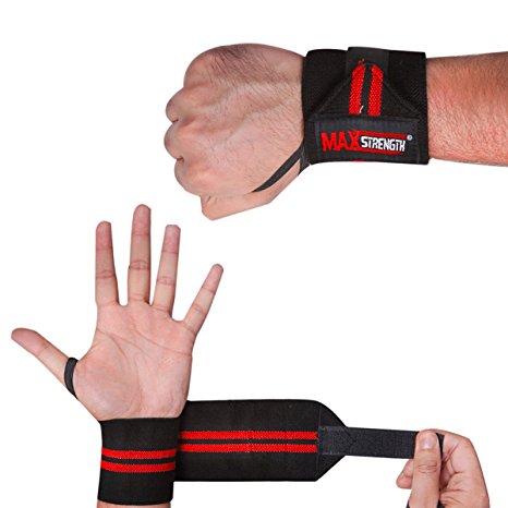 MAXSTRENGTH ® Wrist Wraps Wrist Support Wraps For Weightlifting Gym Powerlifting Wraps Pair 12" Long