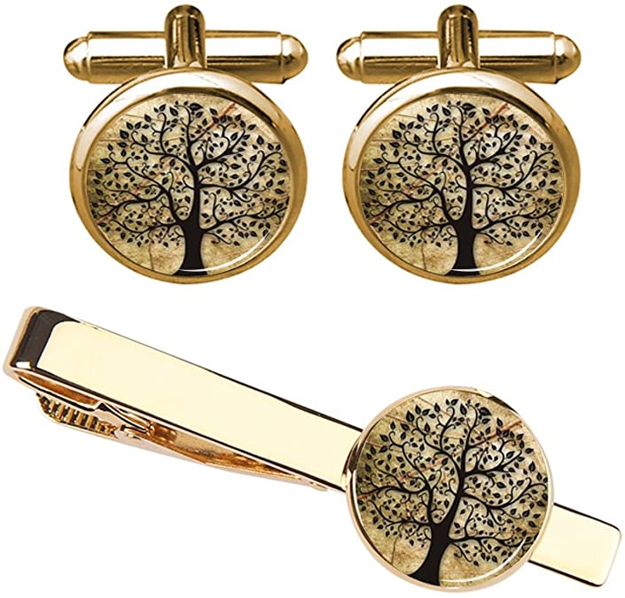 ZUNON Vintage Tree of Life Cufflinks & Tie Clip Groom Groomsmen Mens Gift with Jewelry