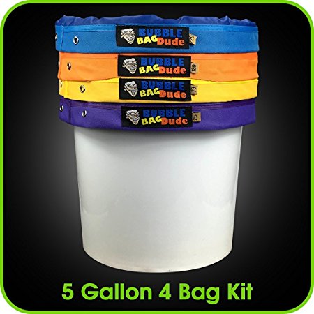 BUBBLEBAGDUDE Bubble Bags 5 Gallon 4 Bag Set - Herbal Ice Bubble Bag Essence Extractor Kit - Comes with Pressing Screen and Storage Bag