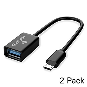 Kinps Micro USB to USB 2.0 OTG Adapter, USB On-The-Go Cable Transfers Photo, Movie, Data from Card Reader and USB Drive, Connect Keyboard to Android Mobile Phone and Tablets. (Black, 2 Pack)