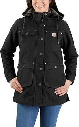 Carhartt Damen Jacke Relaxed Fit - Isolierte Baumwoll-Duck-Jacke mit Abnehmbarer Kapuze