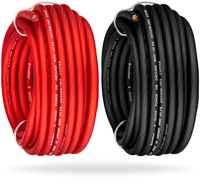 InstallGear 8 Gauge 25ft Red + 25ft Black Power or Ground Wire - 99% Oxygen-Free Copper (OFC)