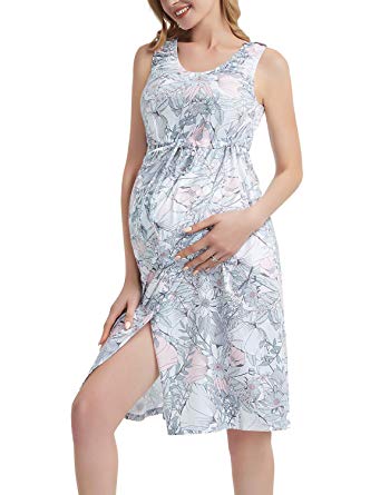 GINKANA Womens Maternity Labor Delivery Gown Hospital Nightgown Nursing Breastfeeding Tank Dress