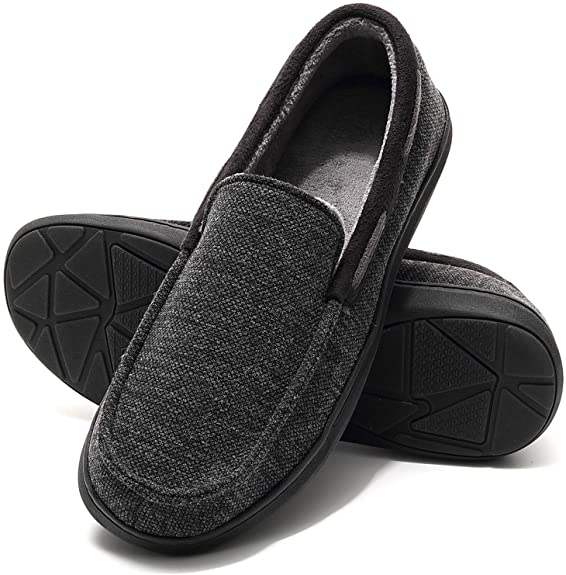 Mens Moccasin Slippers, Memory Foam Anti Skid Slip On House Shoes, Comfortable Indoor Outdoor Driving Loafers Shoes