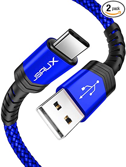 USB Type C Cable 3A Fast Charging [2-Pack 3.3ft], JSAUX USB-A to USB-C Charge Braided Cord Compatible with Samsung Galaxy S10 S9 S8 S20 Plus A51 A11,Note 10 9 8, PS5 Controller, USB C Charger(Blue)