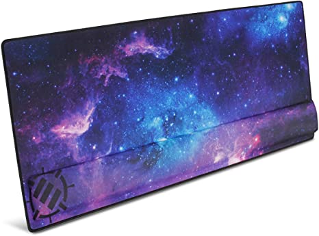 ENHANCE XXL Large Extended Gaming Mouse Pad with Ergonomic Memory Foam Wrist Rest Support (31.5 x 13.78 x 1 inches) - Anti-Fray Stitching & Soft Cushion Mat Surface (Galaxy)