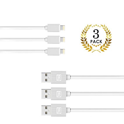 USB to Lightning Cable 3-Pack/6-FT For iPhone iPad iPod Charging MFi Cable (White)