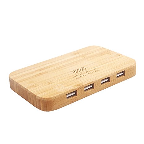 INNAPER 30W 4 Ports USB Charging Station, Multi-port USB Charger Desktop Hub for iPhone, iPad, Samsung Galaxy and More (Bamboo)