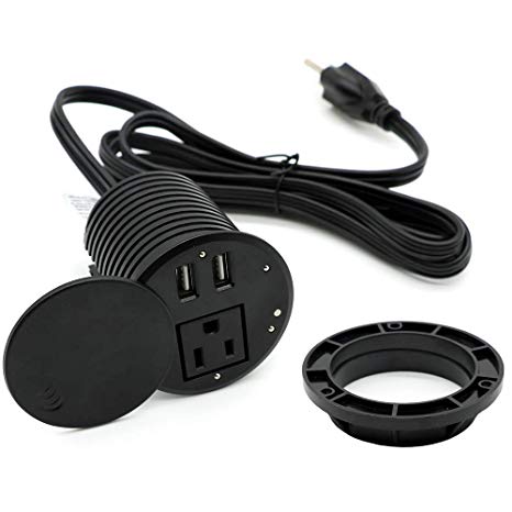 Recessed Power Strip Socket with Switch 4 Power Outlets 2 USB Hubs with 2 Screws (Round&Cover)