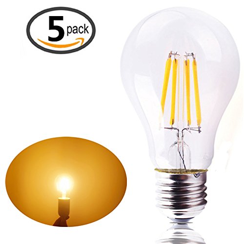 Bonlux LED A19 Filament Light Bulb, 4 Watt ( 40 Watt Incandescent Bulb Replacement ) E26/E27 Base Edison Style Vintage A60 LED Filament Bulb - Medium Screw Base Clear Glass Cover Ball Lamp (5, Warm White 4W)