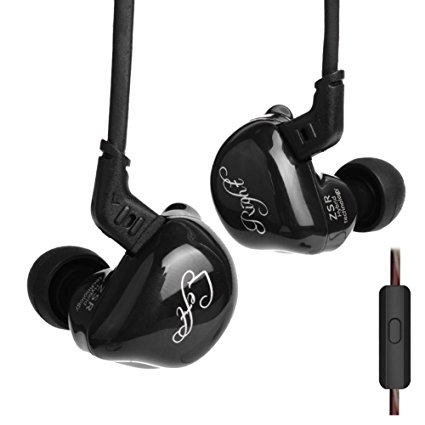 KZ ZSR In-Ear Headphones Earphone Hifi Stereo Deep Bass Earbuds with Detachable Cable 1DD  2BA Headset with Hybrid Driver for Running, Jogging, Walking (Black With Microphone)