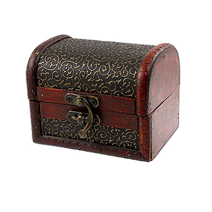 1 X Bronze Tone Embossed Flower Old Stye Wooden Jewelry Box Case