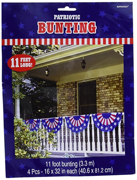 Amscan Stars & Stripes Fourth of July Party Bunting Banner Decoration (1 Piece), Multi Color, 11' x 16"