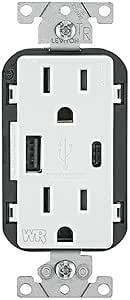 Leviton W5633-W Weather-Resistant USB Receptacles Type-C Ports,15A, White