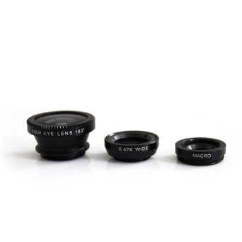 IPRO Universal 3 in 1 Cell Phone Camera Lens Kit for Smartphones - Fish Eye Lens / 2 in 1 Macro Lens & Wide Angle Lens (Black)