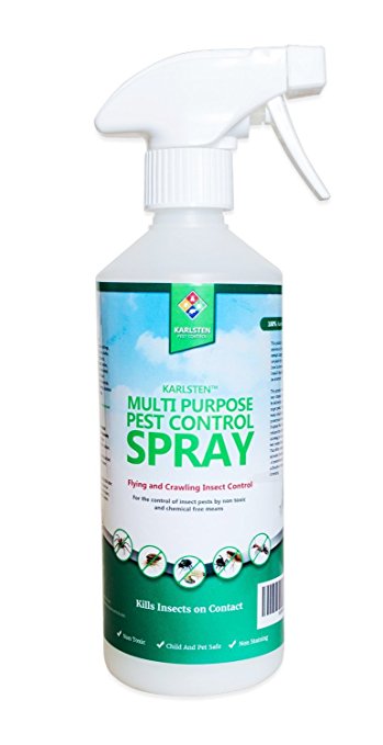 Karlsten Pest Control Organic Natural Home Pest Control Spray - Kills & Repels, Spiders , Fleas, Ticks, Roaches, Ants, Bed Bugs Flying Insects and Other Pests - All Natural Insect Killer - Kills On Contact - Child,Family & Pet Safe - Non Staining Lavender - Indoor/Outdoor Spray - 500 ml