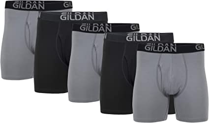 Gildan Men's Cotton Stretch Regular Leg Boxer Brief, Black Soot