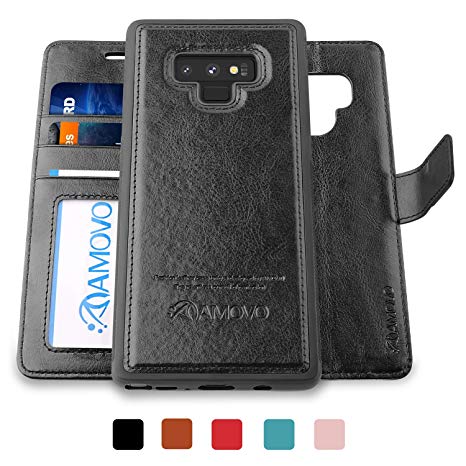 AMOVO Case for Galaxy Note 9 [2 in 1] Samsung Galaxy Note 9 Wallet Case [Detachable Folio] [Vegan Leather] [Wrist Strap] [Card Slot] [Kickstand] Note 9 Flip Case with Gift Box Package (Note 9, Black)